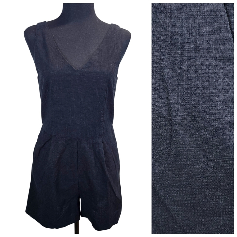 Anthropologie Elevenses Womens Cotton V-Neck Shorts Romper 2 Black Sleeveless